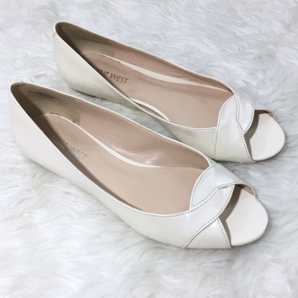 Nine West Aloha Patent Leather Peep Toe Flats 7